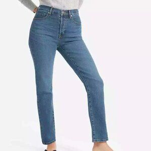 Everlane High-Rise Slim Straight Jeans in Mid Blue